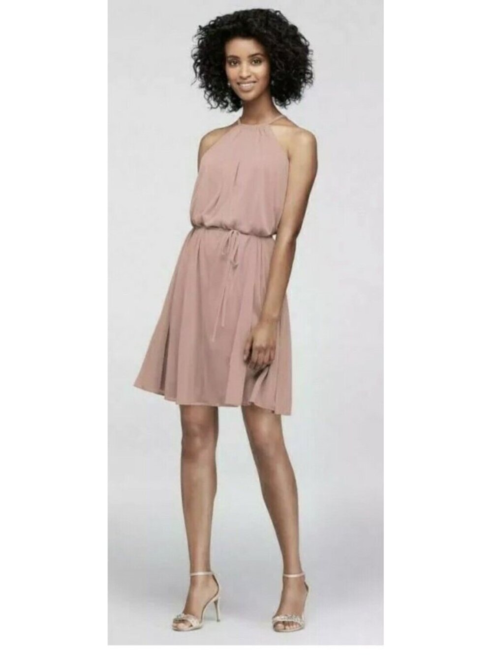 $89 DAVID'S BRIDAL Bridesmaid Dress Pink Ballet Soft Mesh Halter F19751 NEW Sz 6